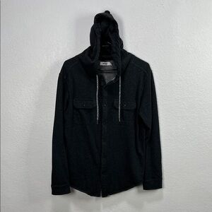 Univibe Men's Button Up Hooded Charcoal Gray Sz M Utility Heavy Shirt Drawstring